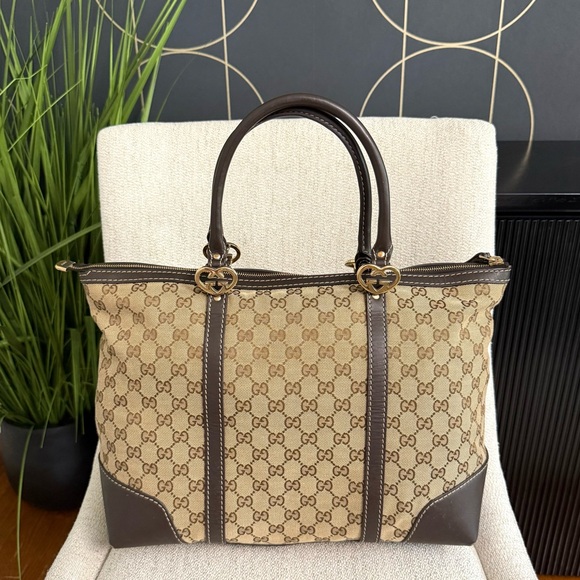 Authentic Gucci Hearts tote bag brown monogram canvas - Picture 1 of 16
